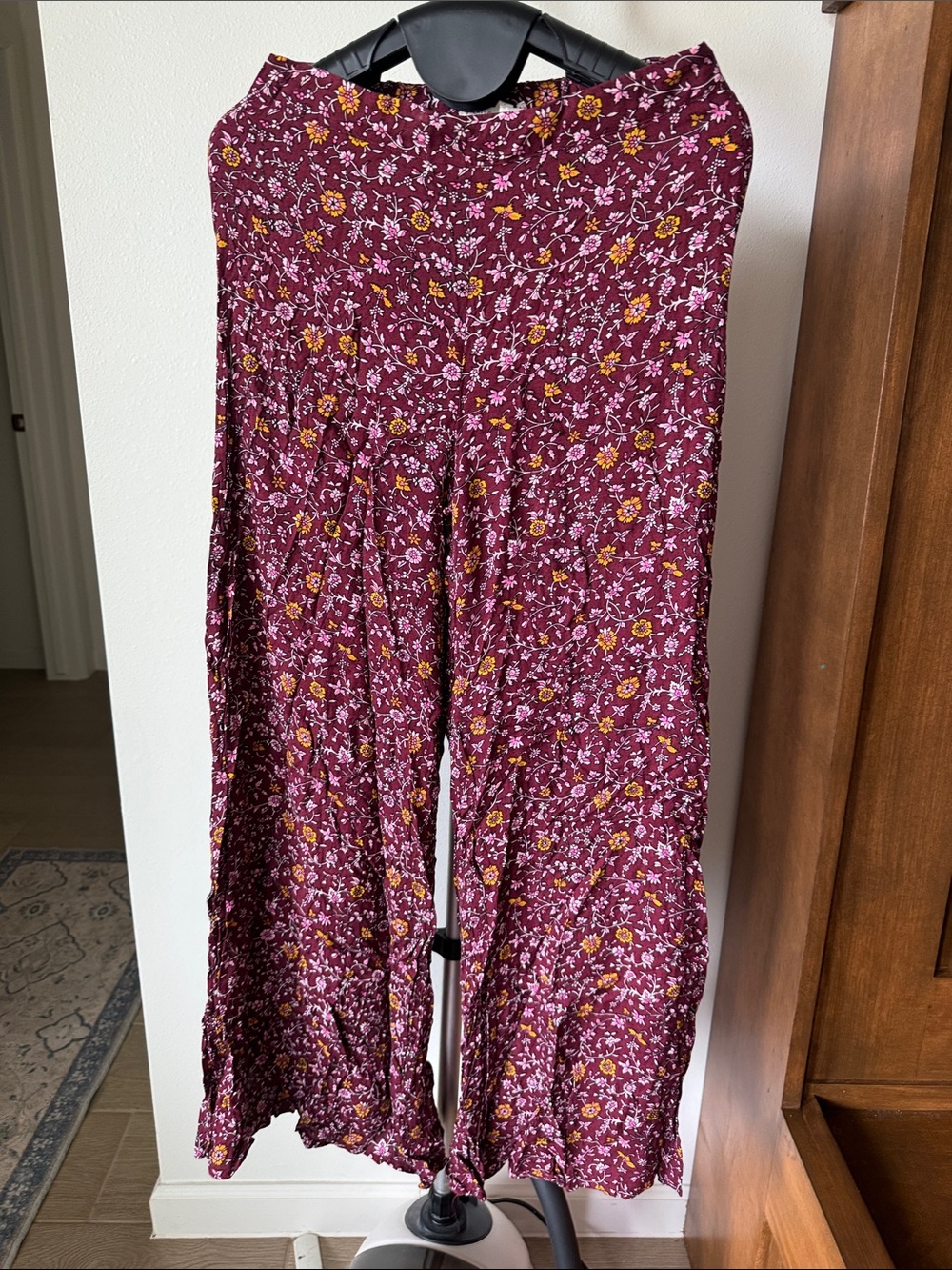 Chelsea & Violet Burgundy Floral Flare-Cut Pants